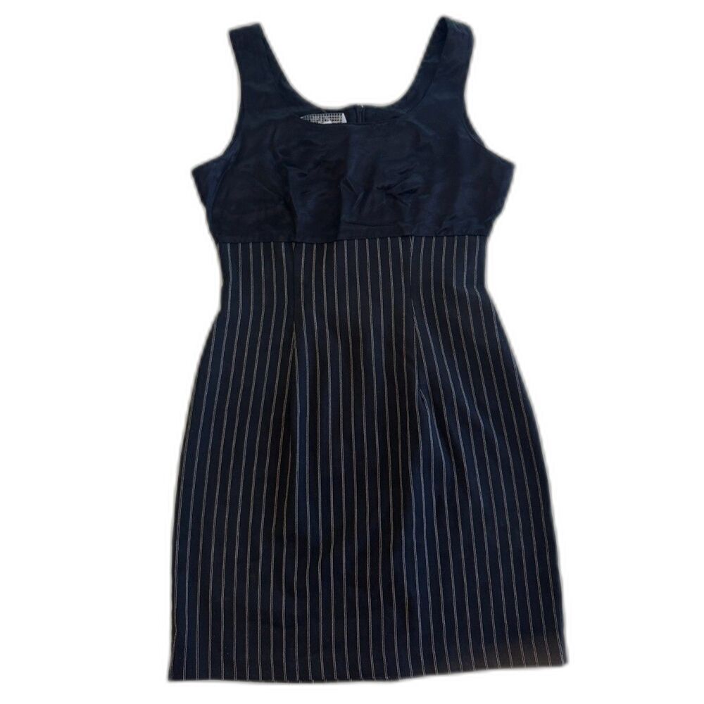 Vintage Y2K Black Mini Dress Satin and Pinstripes Dark Academia Small